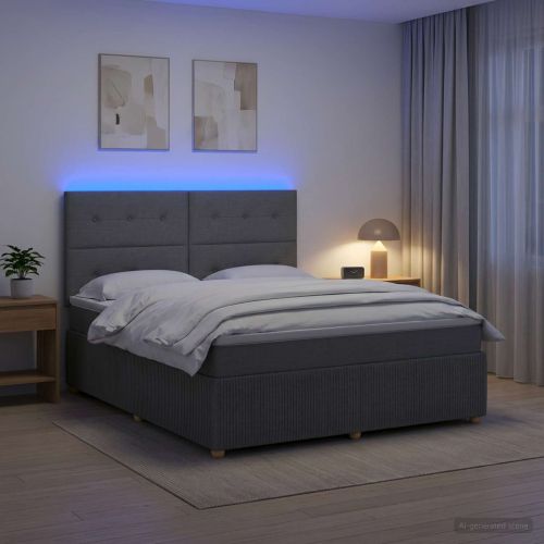 LED легло с матрак с LED ленти Тъмносиво 140 x 190 cm Текстил
