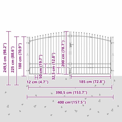 Двойна порта WOERDEN 400 x 249,5 см Стомана Сиво С ключалка