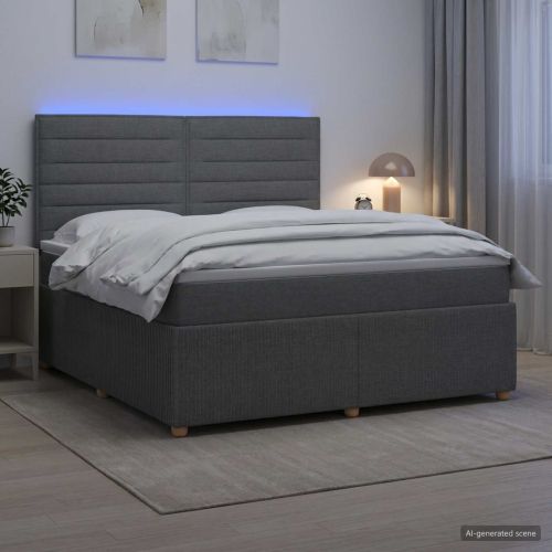 LED легло с матрак с LED ленти Тъмносиво 140 x 190 cm Текстил