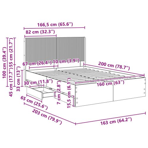 Рамка за легло с място за съхранение и табла Черно 160 x 200 cm
