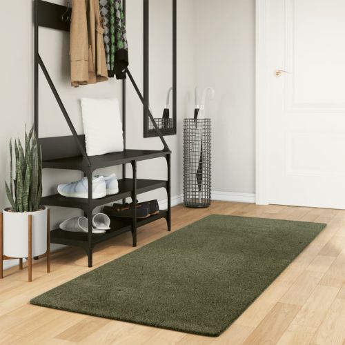 Килим HUARTE с къс косъм, мек и миещ се, горско зелен 80x200 см