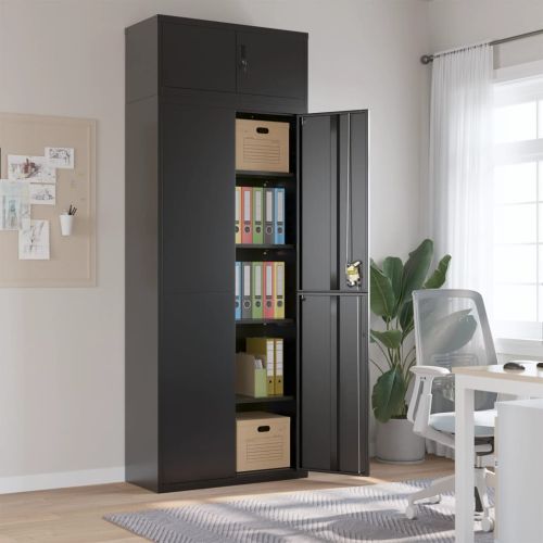 Шкаф за папки черен 90x40x240 см стомана