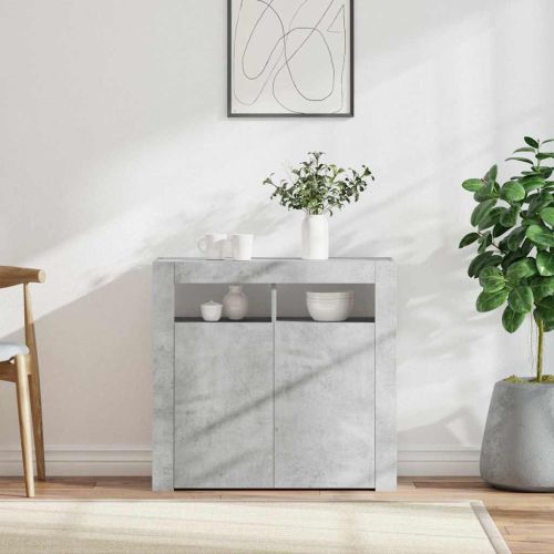 Сайдборд с LED светлини, бетонно сив, 80x35x75 см