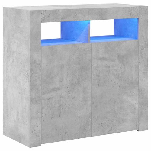 Сайдборд с LED светлини, бетонно сив, 80x35x75 см