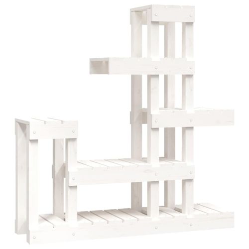 Поставка за цветя, бяла, 92x25x97 см, бор масив