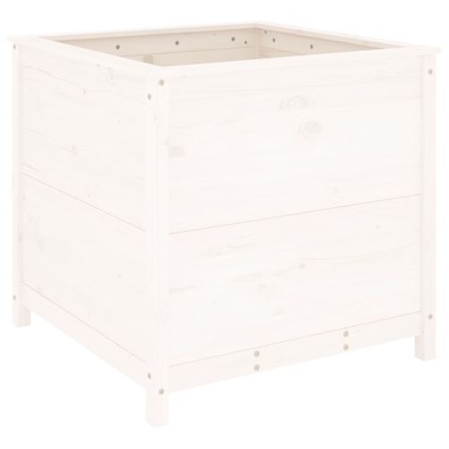 Градински сандък, бял, 82,5x82,5x78 см, масивно борово дърво