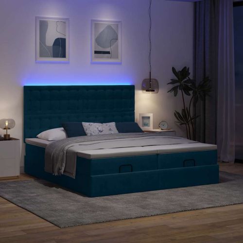 Османска легло с матраци и LED, тъмносиньо, 180x200 см, кадифе