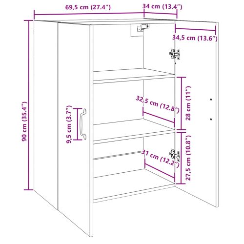 Стенно шкафче 2 бр. Дъб 69,5 x 34 x 90 см Инженерна дървесина