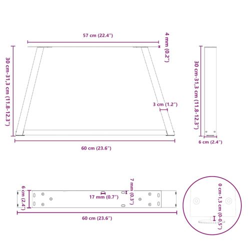 Крака за масичка за кафе, V-образни, 2 бр., черни, 60 x (30-31,3) см, стомана