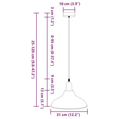 Висяща лампа Регулируема височина E27 Бял гланц Ø 31 cm Метал