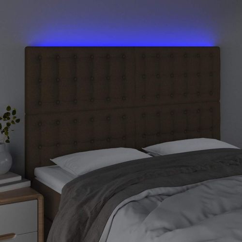 LED горна табла за легло, тъмнокафява,144x5x118/128 см, плат