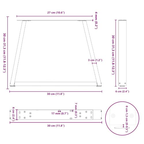 Крака за масичка за кафе, V-образни, 2 бр., бели, 30 x (30-31,3) см, стомана