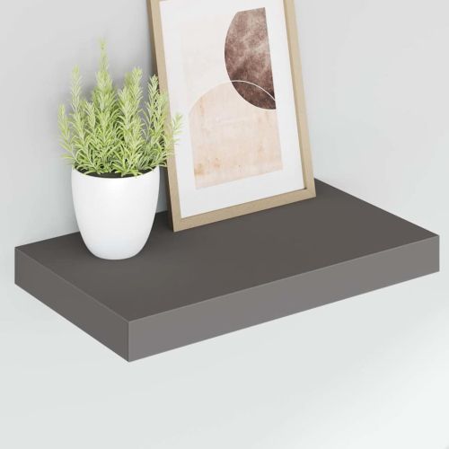 Окачен стенен рафт, сив гланц, 40x23,5x3,8 см, МДФ