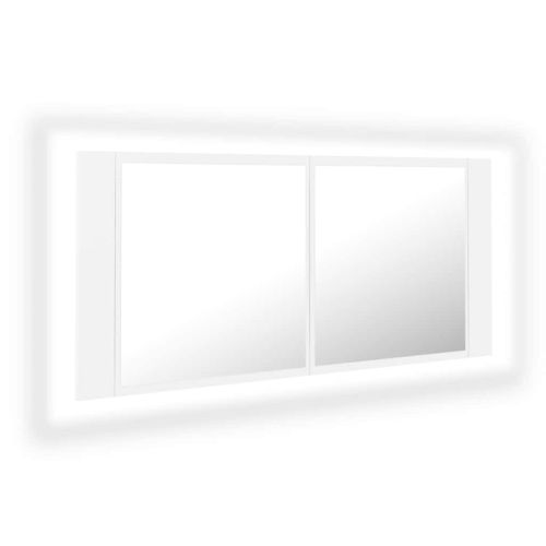 Шкаф с LED огледало за баня, бял, 100x12x45 см, акрил