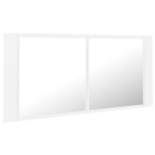 Шкаф с LED огледало за баня, бял, 100x12x45 см, акрил