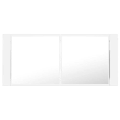 Шкаф с LED огледало за баня, бял, 100x12x45 см, акрил