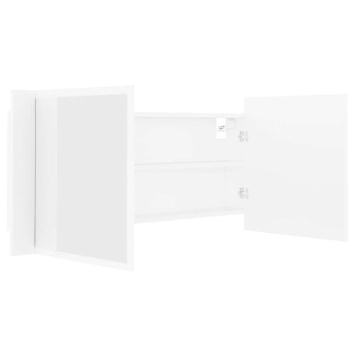 Шкаф с LED огледало за баня, бял, 100x12x45 см, акрил