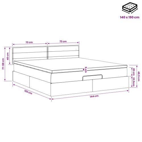 Огледално легло с матрак Светлосиво 140 x 190 cm Текстил