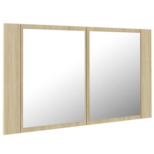 Шкаф с LED огледало за баня, дъб сонома, 80x12x45 см, акрил