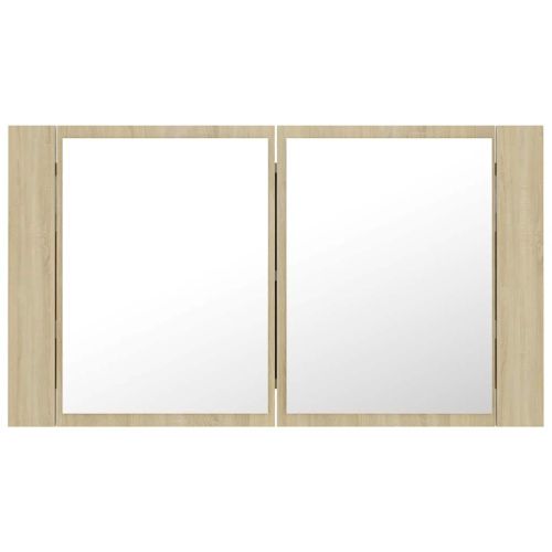 Шкаф с LED огледало за баня, дъб сонома, 80x12x45 см, акрил