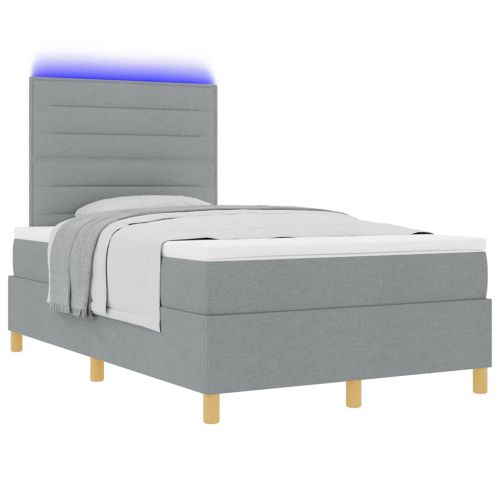 LED кутия за пружини с легло Светлосиво 120 x 190 cm текстил