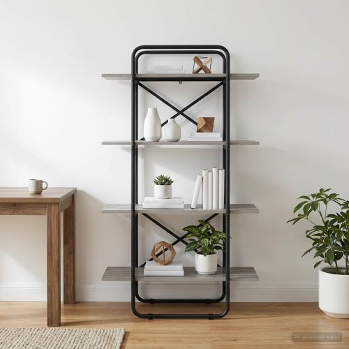Рафт за книги 4 нива 80 x 35 x 140 см PB Сив Сонома