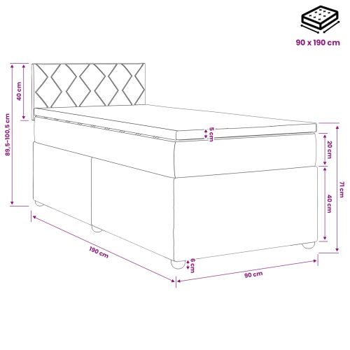 Континентално легло с матрак Тъмносиво 90 x 190 cm Текстил