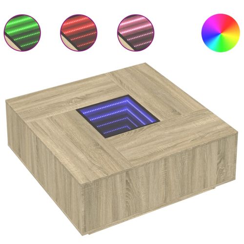 Маса за кафе с Infinity LED, сонома дъб, 100x100x40 см