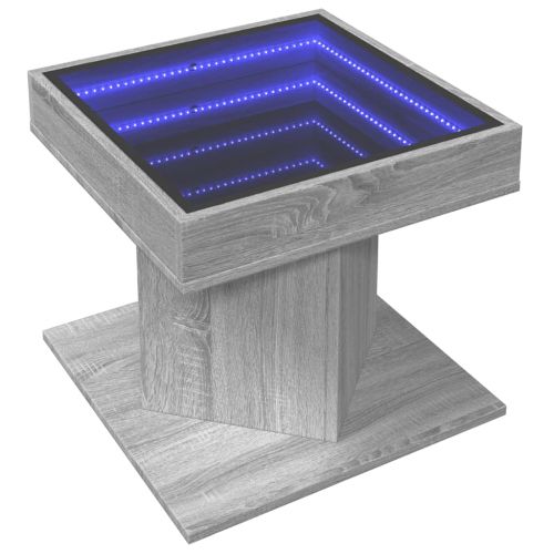 Маса за кафе с LED, сив сонома, 50x50x45 см, инженерно дърво