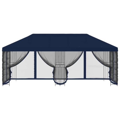 Беседка със страници 6 x 3 m Синьо Полиестер и стомана 190 gsm