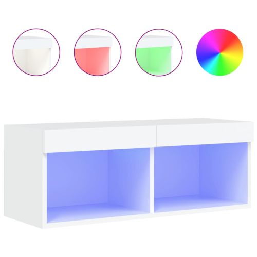 ТВ шкаф с LED осветление, бял, 80x30x30 см