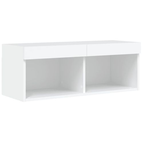 ТВ шкаф с LED осветление, бял, 80x30x30 см