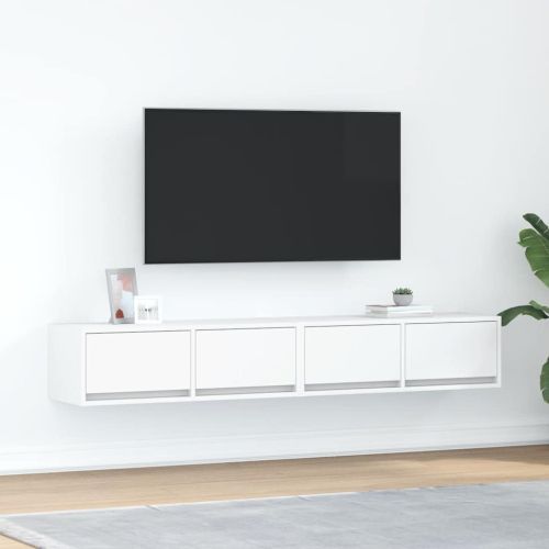 ТВ шкафове, 2 бр, бели, 80x31x25,5 см, инженерно дърво