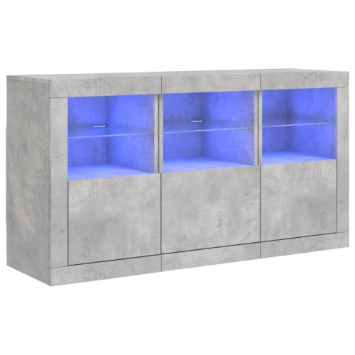 Сайдборд с LED светлини, бетонно сив, 123x37x67 см