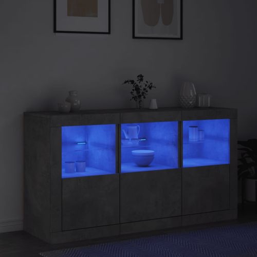 Сайдборд с LED светлини, бетонно сив, 123x37x67 см
