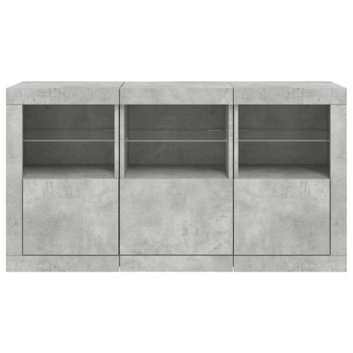 Сайдборд с LED светлини, бетонно сив, 123x37x67 см