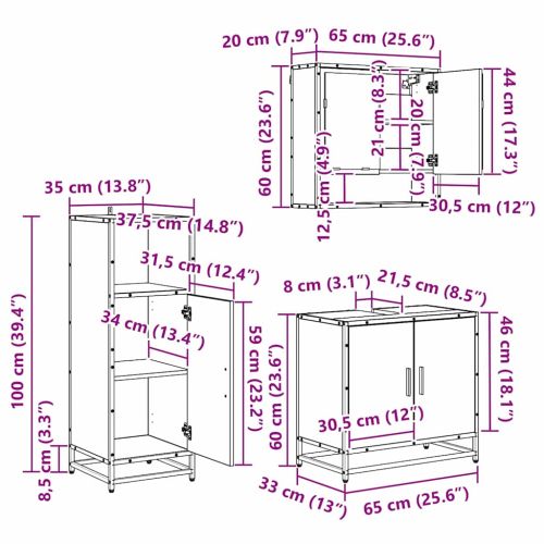 Комплект мебели за баня 3 бр. Черния дъб 35 x 37,5 x 100 см