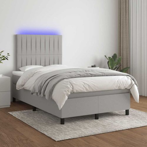 Боксспринг легло с матрак и LED, светлосиво, 120x190 см, плат