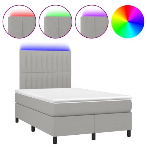 Боксспринг легло с матрак и LED, светлосиво, 120x190 см, плат