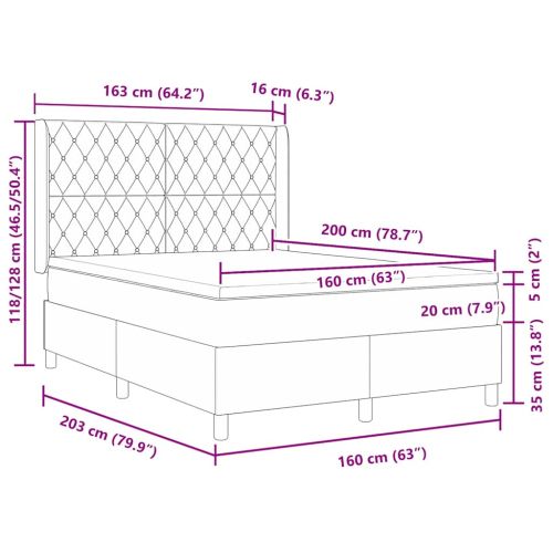 Легло с пружинирана основа Светлосиво 160 x 200 cm Кадифе