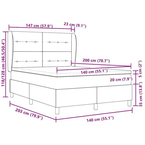 Легло с пружинирана основа Светлосиво 200 x 140 cm текстил
