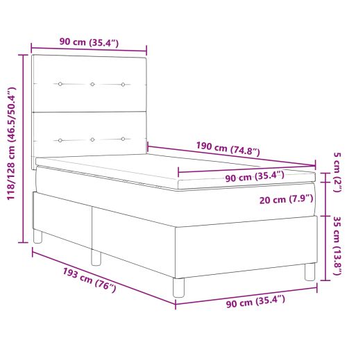 Легло с пружинирана основа с таблото Черно 90 x 190 cm текстил