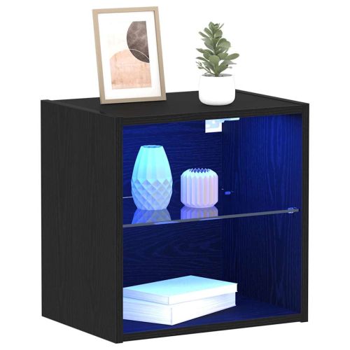 Плаващ рафт с LED светлина с рафт Черно 40 x 28,5 x 40 см