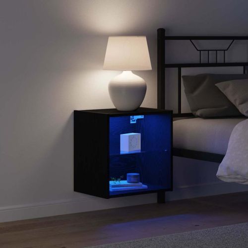 Плаващ рафт с LED светлина с рафт Черно 40 x 28,5 x 40 см