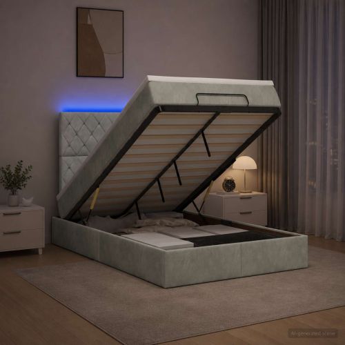 Отоман с матрак и LED с таблото Светлосиво 120 x 190 cm Кадифе