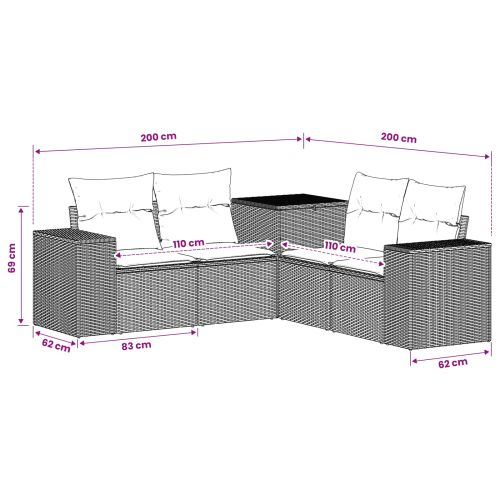 Комплект дивани 5 бр. Черно 200 x 200 x 85 см
