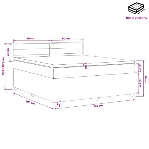 Континентално легло с матрак Черно 180 x 200 cm Текстил