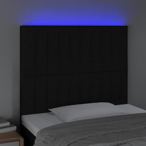 LED горна табла за легло, черна, 90x5x118/128 см, плат