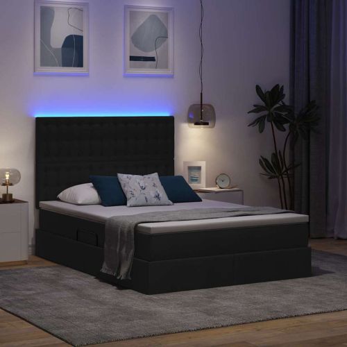 LED легло за съхранение с матрак Черно 140 x 190 cm Текстил