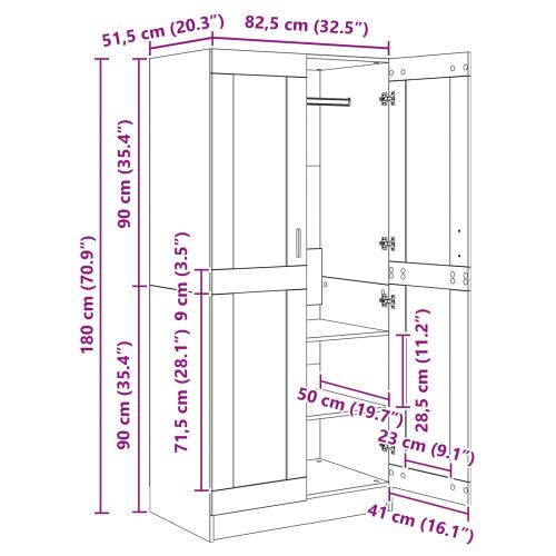 Гардероб Черния дъб 82,5 x 51,5 x 180 см Инженерна дървесина
